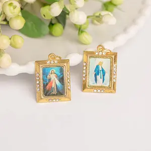 support custom Christmas sale catholic keychain Jewelry Christmas promotion square Pendant