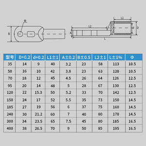 Terminales de cobre de doble orificio serie DL para conexión de cables, material de cobre puro - Product Image 2