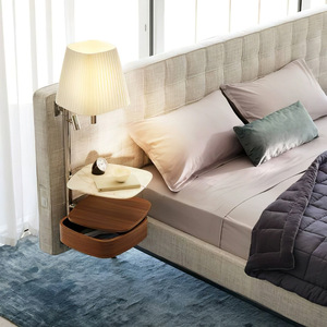 Lit en tissu minimaliste italien haut de gamme, en coton et lin, avec détails en pompons, pour villa, penthouse, chambre principale et maison de luxe - Product Image 4