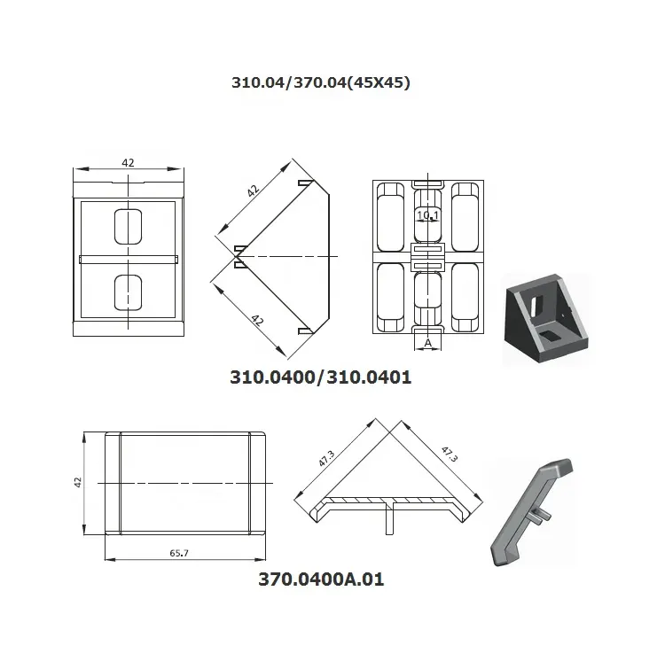 Suporte de ângulo polido antipadrão 310.04/370.04, canto de 45x45, inclinado com tampa, acessórios de perfil de alumínio