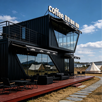 Café commercial modulaire en conteneurs d'acier à deux étages avec terrasse, design extérieur 40 pieds et 20 pieds, style moderne