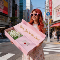 Kotak Hadiah Kosong Besar Dekoratif Magnetik Matte Pink yang Dapat Didaur Ulang dan Kaku, Sampel Gratis untuk Pernikahan, Pesta, Kotak Bunga Pengiring Pengantin