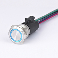 ONPOW Interrupteur à bouton-poussoir momentané en acier inoxydable de 19mm avec LED Interrupteur à bouton-poussoir en métal Borne à broche avec queue de cochon