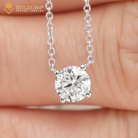 Collier pendentif en diamant de laboratoire rond brillant certifié IGI Goldleafgem, or 14 carats, solitaire, pour usage quotidien, collier de mariage