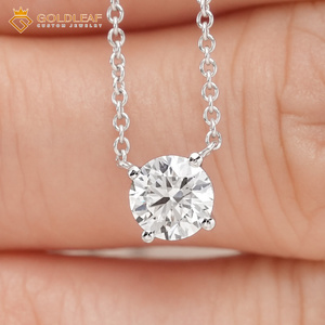 Collier pendentif en diamant de laboratoire rond brillant certifié IGI Goldleafgem, or 14 carats, solitaire, pour usage quotidien, collier de mariage - Product Image 2