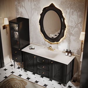Mueble de Baño de Diseño Francés con Lavabo de Piedra y Espejo Inteligente Antivaho, Mueble de Madera Maciza con Amplio Espacio de Almacenamiento - Product Image 4