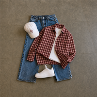 Ensemble chemise à manches longues à carreaux et pantalon en jean large pour homme, respirant, avec logo brodé, formel, OEM ODM en gros