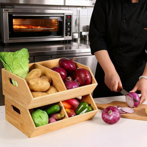 Corbeille <span class=keywords><strong>de</strong></span> rangement rectangulaire en bambou laqué avec poignées, empilable, organisateur alimentaire durable pour pommes <span class=keywords><strong>de</strong></span> <span class=keywords><strong>terre</strong></span>, oignons, fruits, légumes - Product Image 4