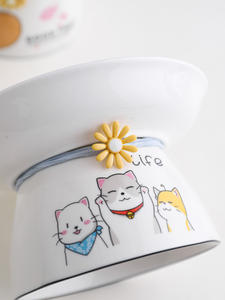 Oem Fabricação Personalizado Bonito Padrão Impresso Cerâmica Branca <span class=keywords><strong>Cat</strong></span> Bowl Tall Pet Food Alimentador De Água Bowl - Product Image 5