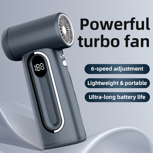 Ventilador de Mano Turbo Portátil de 6 Velocidades y 2000 mAh, Mini Ventilador Recargable de 65 W con Pantalla Digital, para Uso en Exteriores y Automóviles, USB, Plástico - Product Image 1