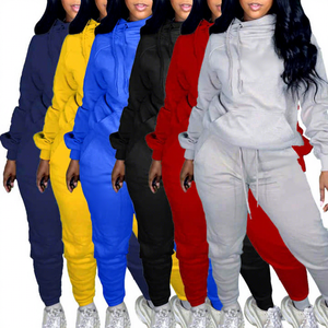 <b>Women</b> Plus Size Solid Color Hooded Tracksuit Set Casual Full Length Sweatshirt <b>Pants</b> With Drawstring And Side Pockets Autumn - Product Image 1