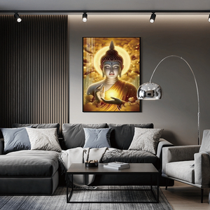 Estatua de <span class=keywords><strong>Buda</strong></span> Dorada, Pintura en Porcelana de Cristal, Obra de Arte Decorativa de Lujo, Adecuada para Sala de Estar - Product Image 3