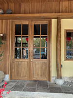 Puerta de Entrada a Medida Estilo Francés Dashan, Retro, de Madera Maciza, Aislante Acústico, Abatible, Plana, Circular, en Forma de Arco, 1 Año de Garantía