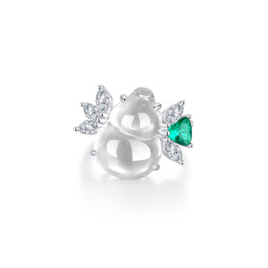 Anillo de Plata Pura S925, Estilo Chino Nuevo, con Diseño de Calabaza de Espuma de Agua, Jade Natural, Flor de Jade, Anillo Completo, Moderno - Product Image 5