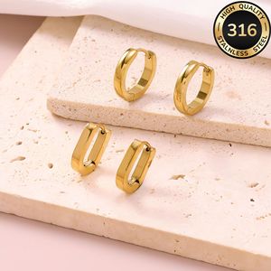 2 paires de boucles d'oreilles carrées minimalistes européennes et américaines, en acier titane, plaquées or, géométriques, simples, style ins - Product Image 6