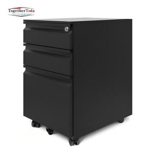Meuble de rangement métallique mobile pour bureau, avec 3 tiroirs, pieds flexibles, noir - Product Image 3