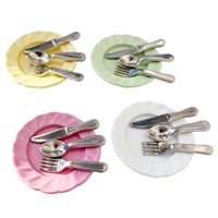 Miniatures de maison de poupée : couteau, fourchette, cuillère, assiette, accessoires et décorations de scène de cuisine miniature BJD