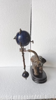Statue d'éléphant antique en bronze mystérieuse, mouvement de 72 heures, mécanisme en laiton, bras oscillant à boule de cobalt bleu de 4 pouces