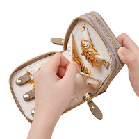 Étui de voyage de luxe en cuir véritable pour bijoux, organiseur à double fermeture éclair, sac de rangement pour bagues, bracelets, colliers et pendentifs