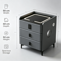 Table de chevet moderne intelligente à 3 tiroirs avec lumière LED, verrouillage par mot de passe, haut-parleur Bluetooth et port de charge USB pour chambre à coucher, hôtel, usage domestique