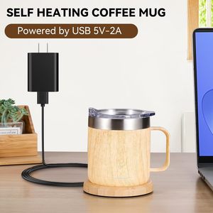 Custom Eco-friendly Double Wall Stainless Steel Bamboo Shell Coffee Mug Water Tumbler <b>Cup</b> With Lid and Handle - Product Image 2