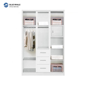 Armario de Almacenamiento <span class=keywords><strong>con</strong></span> <span class=keywords><strong>Espejo</strong></span>, 3 Puertas Batientes, <span class=keywords><strong>con</strong></span> Cajones, Armario de Hierro, Armario Metálico, Impresión de Patrones Personalizados, Armario de Acero - Product Image 4