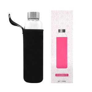 Juego de 6 Botellas de Agua de Vidrio de Lujo de 18 oz / Incluye 6 Fundas/Tapas de Acero Inoxidable / para Kombucha, Jugo, Té - Product Image 2