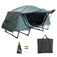 Lit de camping pliable double couche tout-en-un avec protection contre les intempéries et le soleil, lit de camping surélevé avec tente
