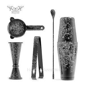 Kit de barman de coqueteleira Boston completo com padrões personalizados de aço inoxidável 304 de alta qualidade e gravação