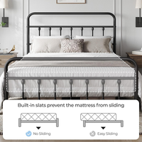 Base de Cama de Plataforma de Metal Clásica de Terciopelo Negro con Diseño Minimalista, Base para Colchón con Almacenamiento para Apartamentos y Hoteles