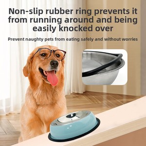 Stainless Steel Cat &amp; <strong>Dog</strong> <strong>Bowl</strong> Anti-fall Wear-resistant Thickened Non-slip Rubber Sole Not Easy Overturn Pet Supplies - Product Image 3