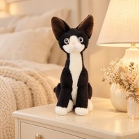 Peluche chat noir et blanc, jouet en peluche doux, poupée chaton pour cadeau ou décoration