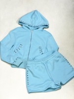 Ensemble deux pièces Y2K en molleton français avec sweat à capuche zippé et short de jogging, détails rivets, logo personnalisé, vêtements de sport pour femmes