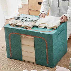 厂家直销Morandi多色时尚涤纶亚麻家居收纳盒多尺寸折叠家居多用途收纳盒