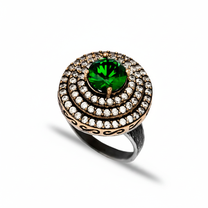 Round Shape <b>Emerald</b> CZ Stone Ottoman Ethnic Design Turkish Jewellery Zircon Wholesale Handcrafted Authentic <b>Silver</b> <b>Ring</b> - Product Image 2