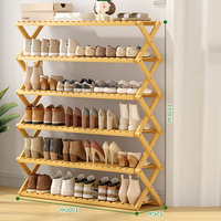 Étagère à chaussures pliable en bambou sans assemblage, présentoir à plantes pliable, organisateur de chaussures à 5 niveaux, range-chaussures en bambou