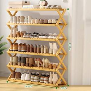 FNo assemblage pliable en bambou étagère à chaussures pliant <span class=keywords><strong>plante</strong></span> présentoir 6 niveaux chaussures organisateur bambou étagère à chaussures - Product Image 5