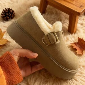 Bottes de neige fourrées à semelle épaisse décontractées pour femmes, automne/hiver 2025, doublées de polaire, chaudes, style Birkenstock, chaussures en coton - Product Image 6