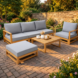 EDEN Ensemble de canapés de jardin contemporains en bois d'acacia, 6 pièces, écologiques, avec coussins imperméables, pliables, pour terrasses et hôtels - Product Image 1