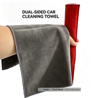 Serviette de séchage de voiture en microfibre double face, en suède et polaire corail, sans peluches, anti-rayures, pour le nettoyage et le detailing automobile