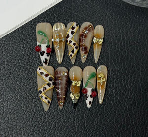 Faux ongles en acrylique ABS faits à la main avec un design scintillant, à presser, strass artificiels pour les doigts - Product Image 4