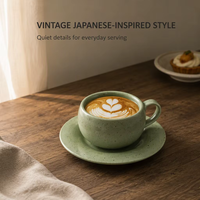 Ensemble tasse à café et soucoupe en céramique vintage de style japonais, écologique, 280 ml, pour latte, cappuccino, accessoires de cuisine à domicile