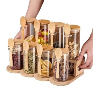 Frascos de Almacenamiento de Vidrio Borosilicato con Tapas de Bambú y Cucharas Herméticas, Recipientes de Grado Alimenticio para Cocina - Product Image 1