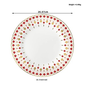 Piatto da Cena in <span class=keywords><strong>Ceramica</strong></span> Bone China Geometrico Moderno Minimalista Rosso e Oro con Bordo Dorato per Hotel, Ristoranti e Matrimoni - Product Image 4