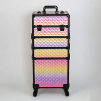 Valise de maquillage à roulettes 4-en-1, grande valise de voyage sur roulettes pour maquillage, vente en gros depuis le Guangdong