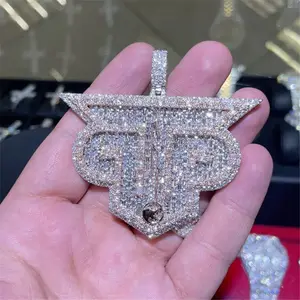 Hip Hop Moda 14K Ouro Bling VVS Diamantes 925 Prata Personalizado 3D iced out Custom Carta Pingente hip hop Jóias