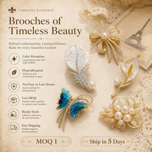 Spilla di Moda Pronta per la Spedizione, Splendida 3D Elegante con Perle, Farfalle, Fiori e <span class=keywords><strong>Foglie</strong></span>, Placcata Oro e <span class=keywords><strong>Argento</strong></span> - Product Image 4