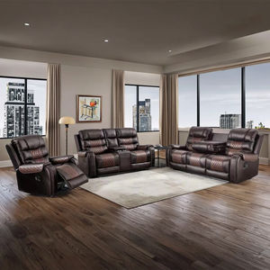 Ensemble de canapés inclinables ergonomiques en cuir synthétique moderne et durable, extensible et pliable, pour la détente familiale dans le salon - Product Image 3