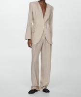 Pakaian Linen Wanita Longgar Warna Khaki Lengan Panjang Tanpa Kancing Cardigan Oversize Dengan Saku Blazer Linen Tanpa Kerah