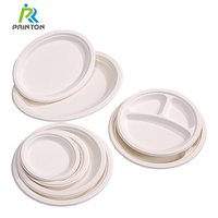 Assiettes de bagasse de canne à sucre carrées rondes jetables compostables blanches écologiques à 3 compartiments de 10 pouces